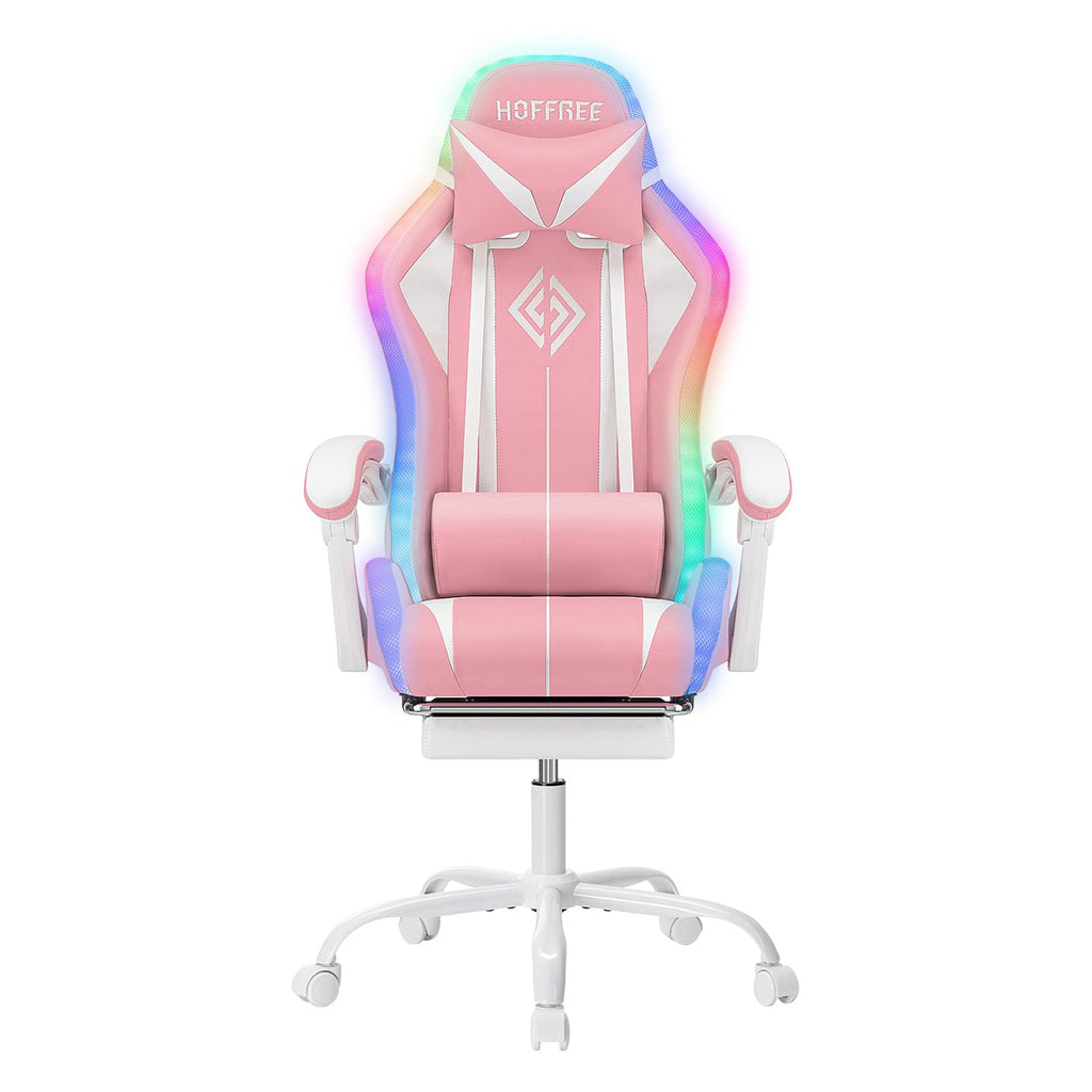 RGB Gaming Chair Massage with LED Lights and Footrest Ergonomic Computer Gaming Chair with High Back Video Game Chair with Adjustable Lumbar Support Red and Black