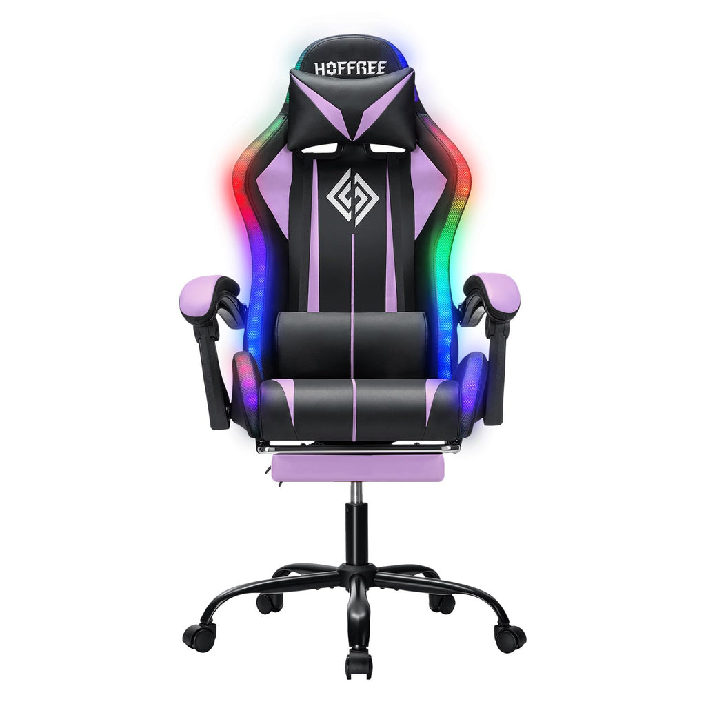 RGB Gaming Chair Massage with LED Lights and Footrest Ergonomic Computer Gaming Chair with High Back Video Game Chair with Adjustable Lumbar Support Red and Black