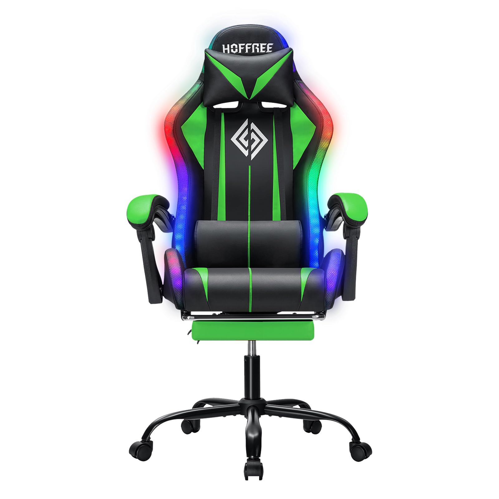 RGB Gaming Chair Massage with LED Lights and Footrest Ergonomic Computer Gaming Chair with High Back Video Game Chair with Adjustable Lumbar Support Red and Black