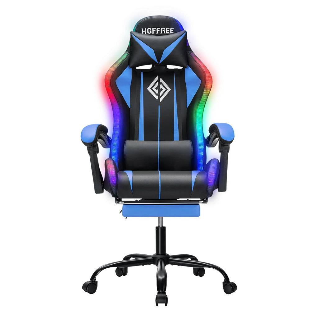 RGB Gaming Chair Massage with LED Lights and Footrest Ergonomic Computer Gaming Chair with High Back Video Game Chair with Adjustable Lumbar Support Red and Black
