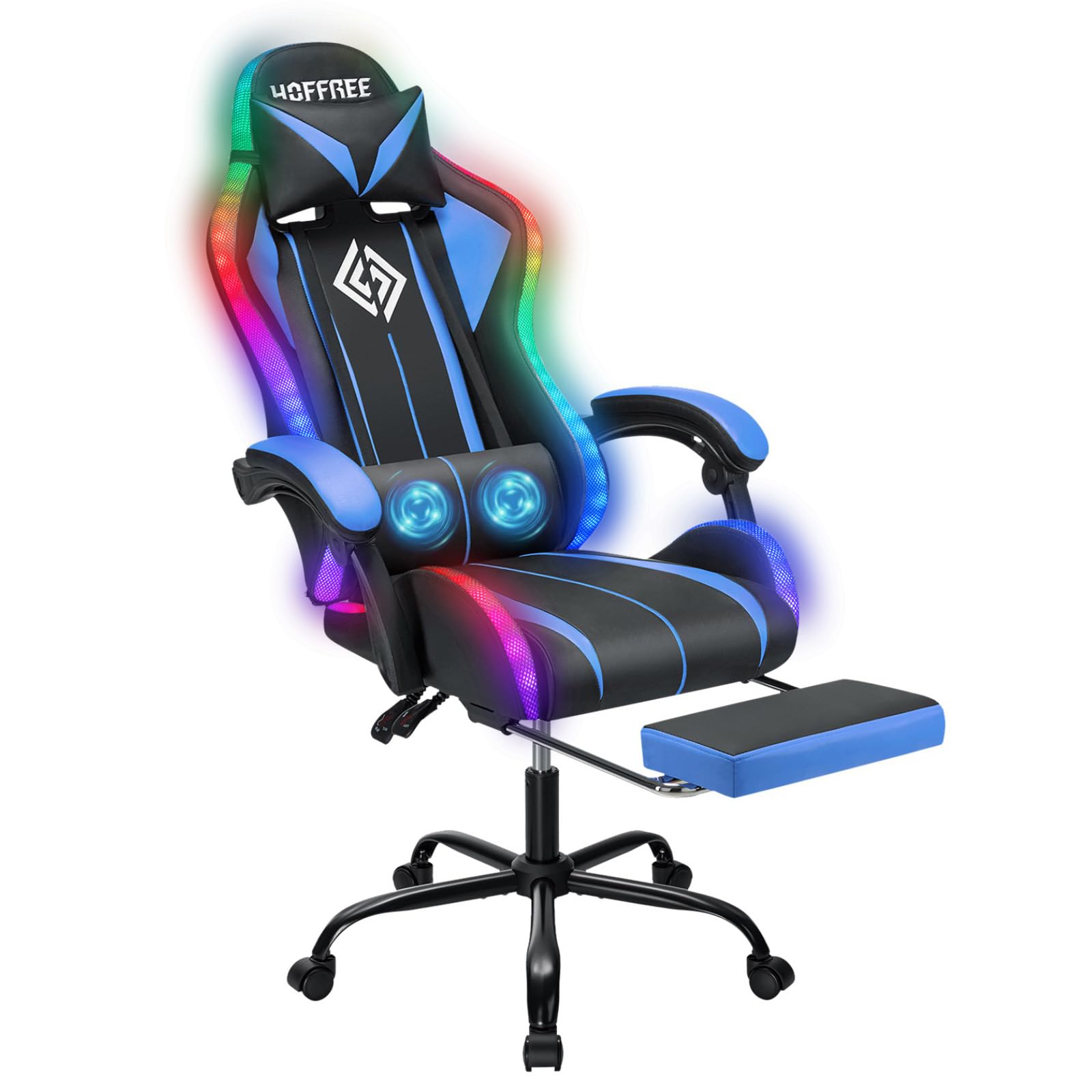 RGB Gaming Chair Massage with LED Lights and Footrest Ergonomic Computer Gaming Chair with High Back Video Game Chair with Adjustable Lumbar Support Red and Black