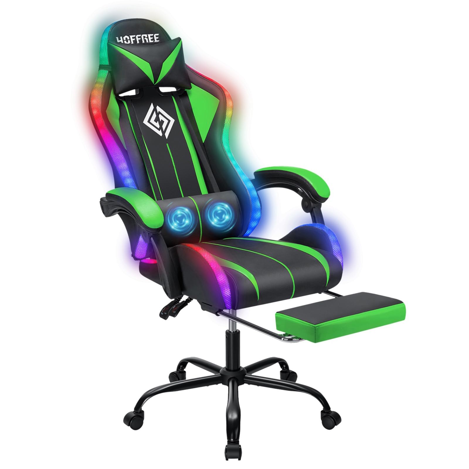 RGB Gaming Chair Massage with LED Lights and Footrest Ergonomic Computer Gaming Chair with High Back Video Game Chair with Adjustable Lumbar Support Red and Black