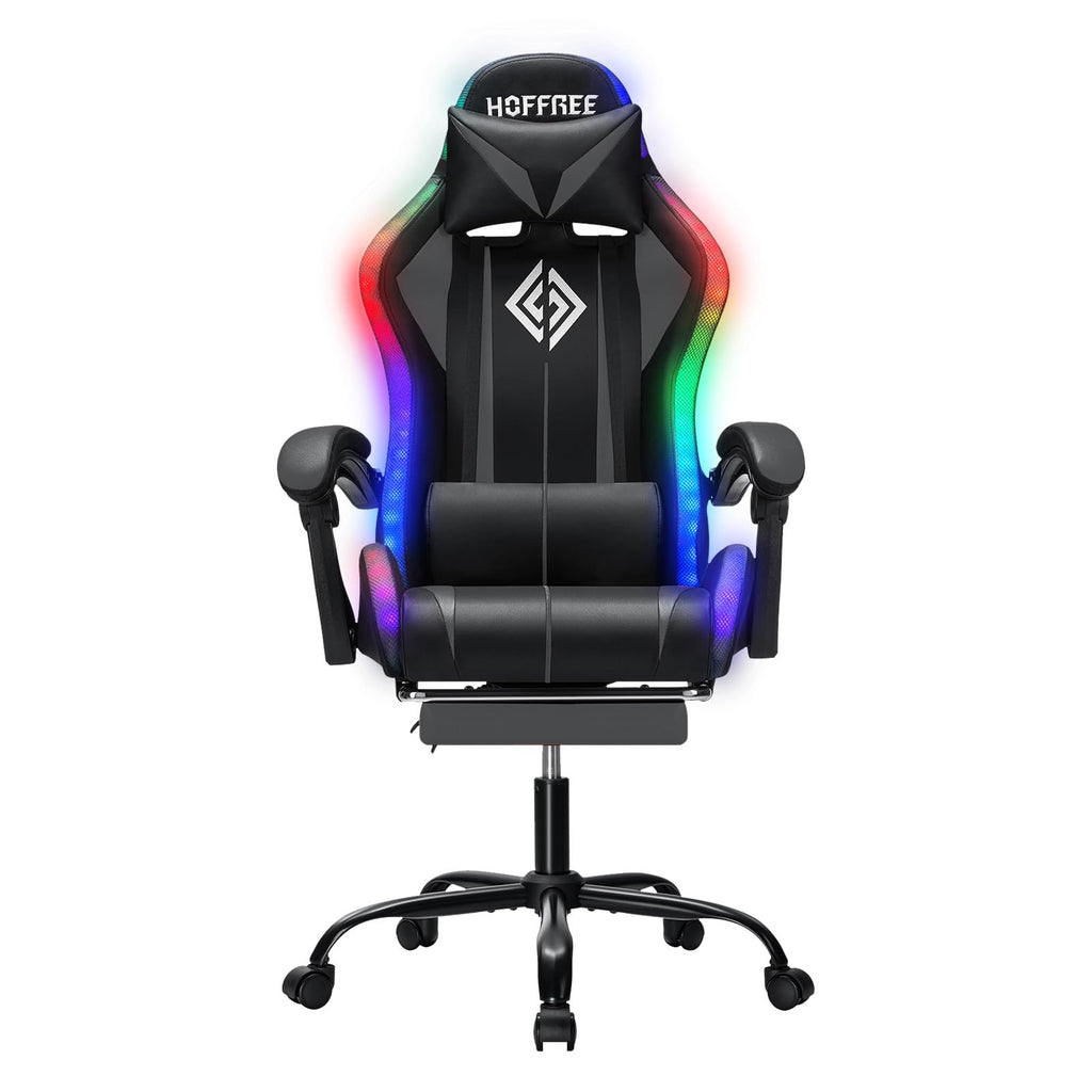 RGB Gaming Chair Massage with LED Lights and Footrest Ergonomic Computer Gaming Chair with High Back Video Game Chair with Adjustable Lumbar Support Red and Black