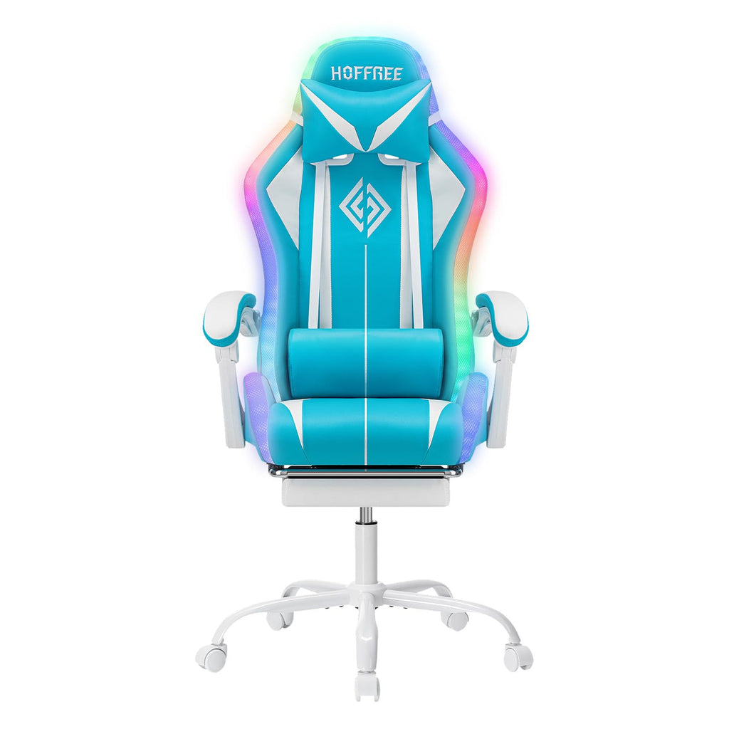 RGB Gaming Chair Massage with LED Lights and Footrest Ergonomic Computer Gaming Chair with High Back Video Game Chair with Adjustable Lumbar Support Red and Black