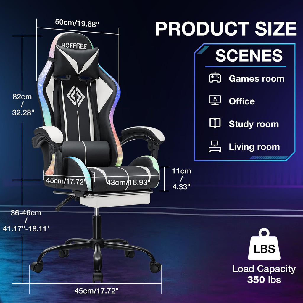 RGB Gaming Chair Massage with LED Lights and Footrest Ergonomic Computer Gaming Chair with High Back Video Game Chair with Adjustable Lumbar Support Red and Black