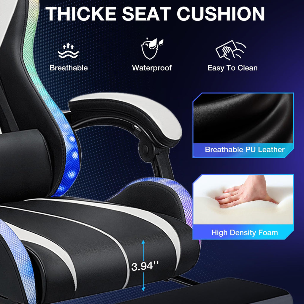 RGB Gaming Chair Massage with LED Lights and Footrest Ergonomic Computer Gaming Chair with High Back Video Game Chair with Adjustable Lumbar Support Red and Black