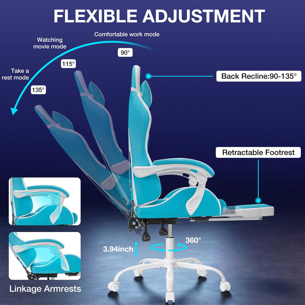 RGB Gaming Chair Massage with LED Lights and Footrest Ergonomic Computer Gaming Chair with High Back Video Game Chair with Adjustable Lumbar Support Red and Black