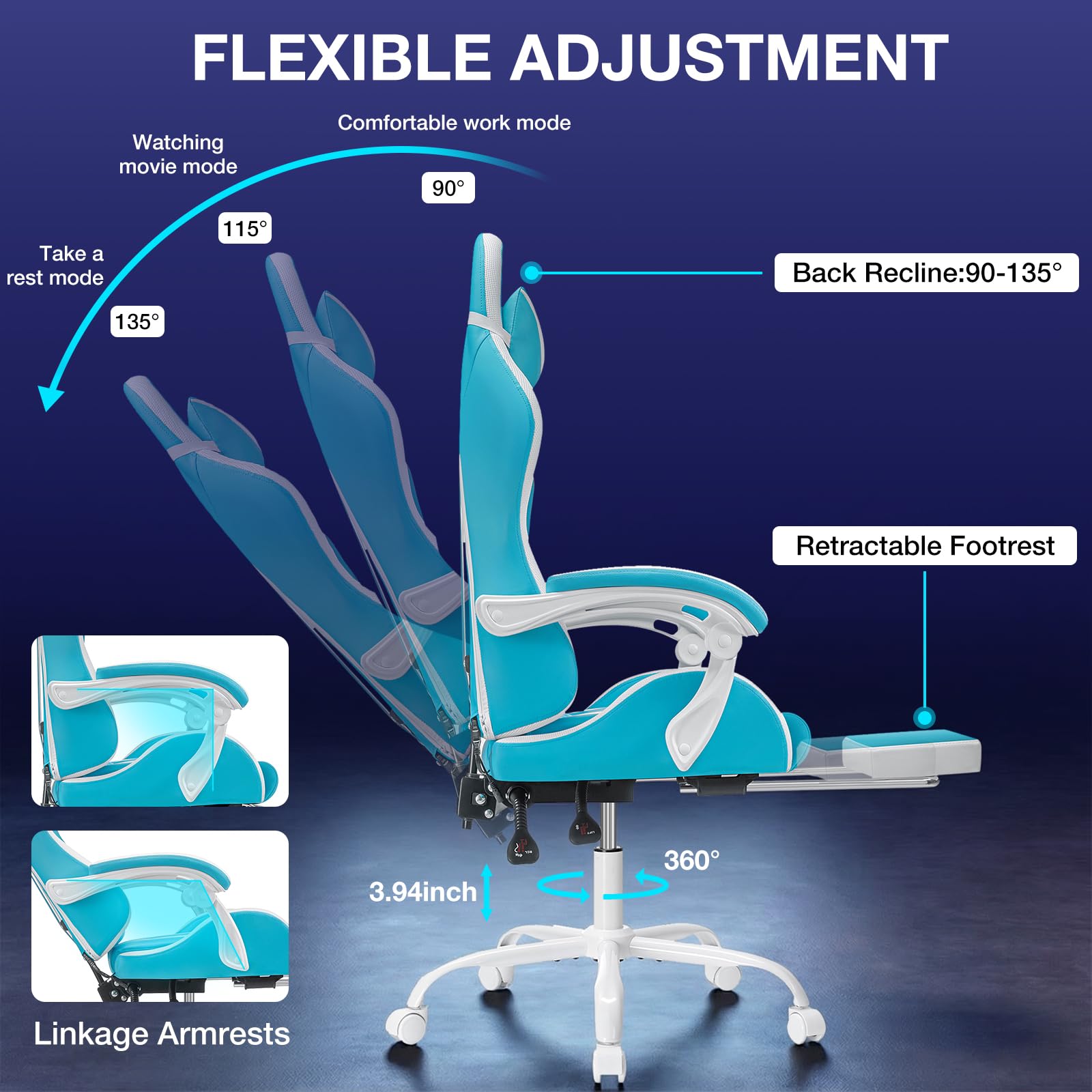 RGB Gaming Chair Massage with LED Lights and Footrest Ergonomic Computer Gaming Chair with High Back Video Game Chair with Adjustable Lumbar Support Red and Black