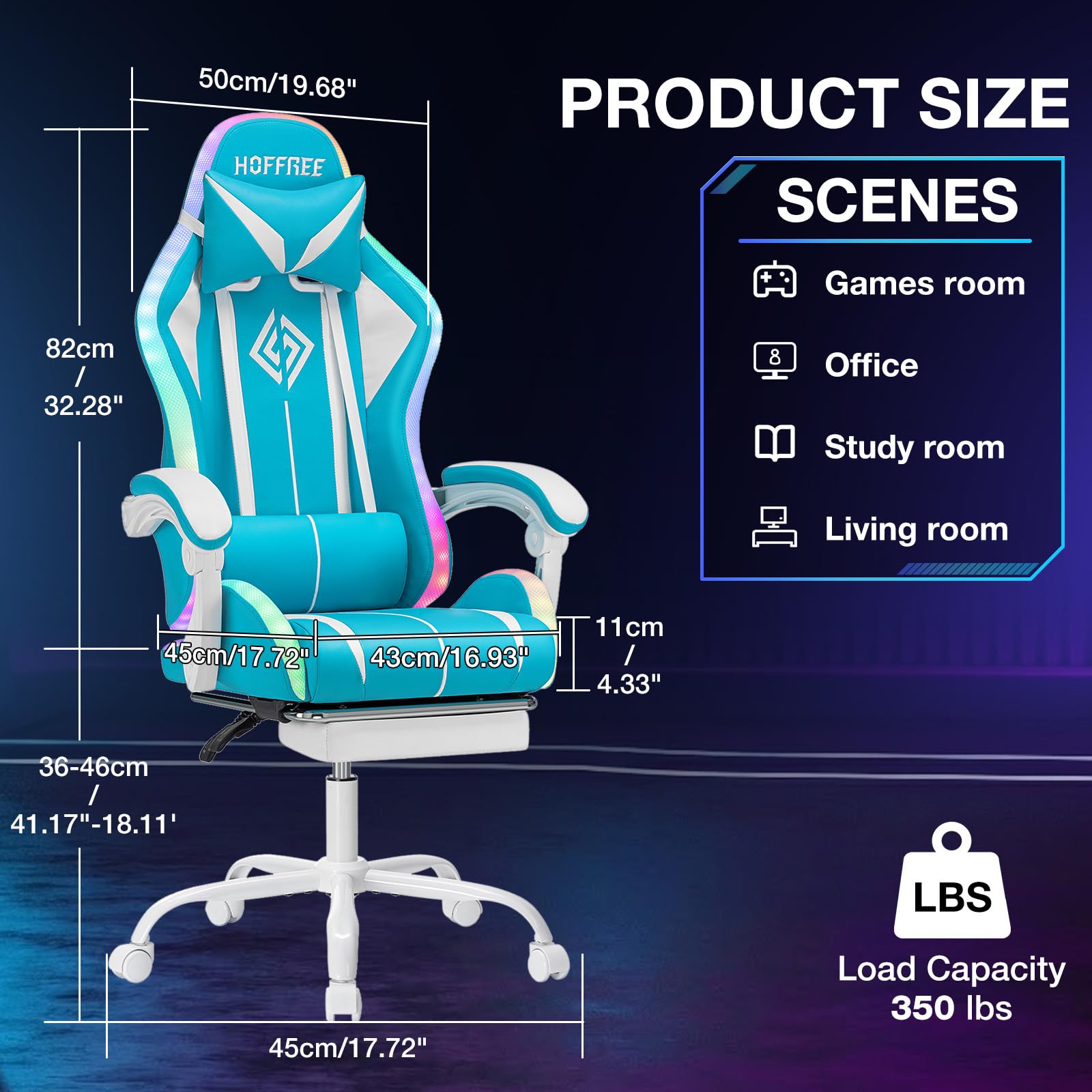 RGB Gaming Chair Massage with LED Lights and Footrest Ergonomic Computer Gaming Chair with High Back Video Game Chair with Adjustable Lumbar Support Red and Black