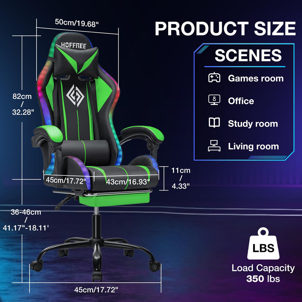 RGB Gaming Chair Massage with LED Lights and Footrest Ergonomic Computer Gaming Chair with High Back Video Game Chair with Adjustable Lumbar Support Red and Black