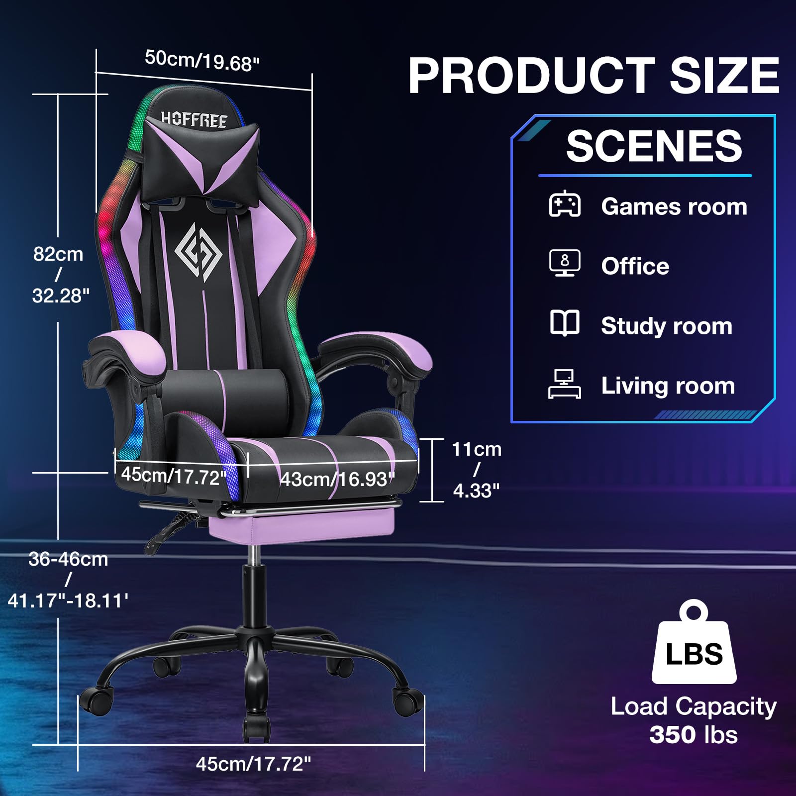 RGB Gaming Chair Massage with LED Lights and Footrest Ergonomic Computer Gaming Chair with High Back Video Game Chair with Adjustable Lumbar Support Red and Black