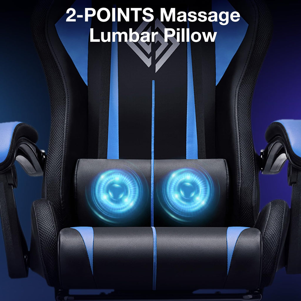 RGB Gaming Chair Massage with LED Lights and Footrest Ergonomic Computer Gaming Chair with High Back Video Game Chair with Adjustable Lumbar Support Red and Black