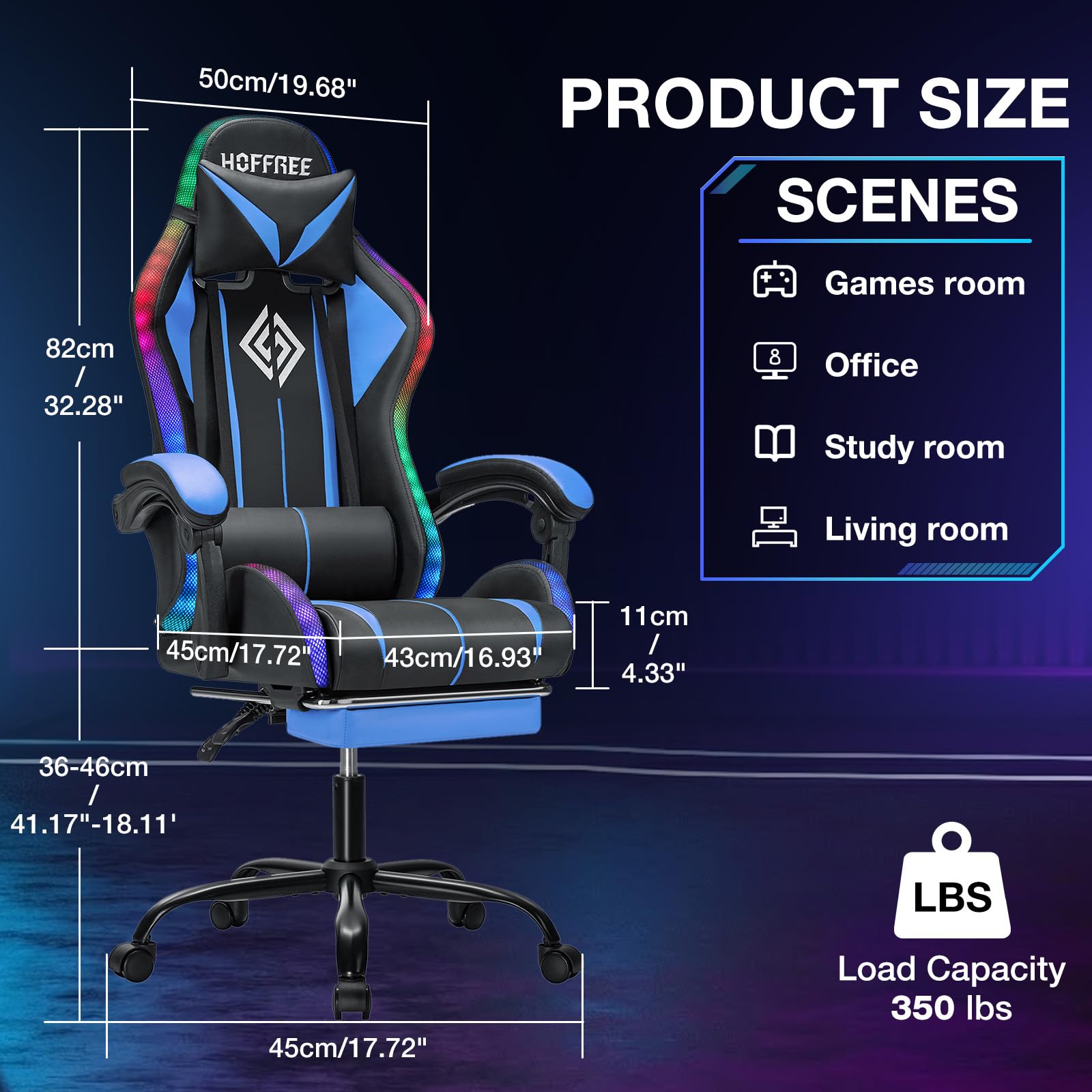 RGB Gaming Chair Massage with LED Lights and Footrest Ergonomic Computer Gaming Chair with High Back Video Game Chair with Adjustable Lumbar Support Red and Black