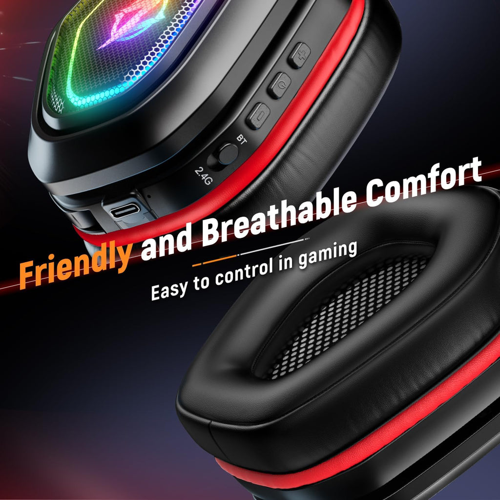 Ozeino 2.4GHz Wireless Gaming Headset for PC, Ps5, Ps4 - Lossless Audio USB & Type-C Ultra Stable Gaming Headphones with Flip Microphone, 40-Hr Battery Gamer Headset for Switch, Laptop, Mobile, Mac