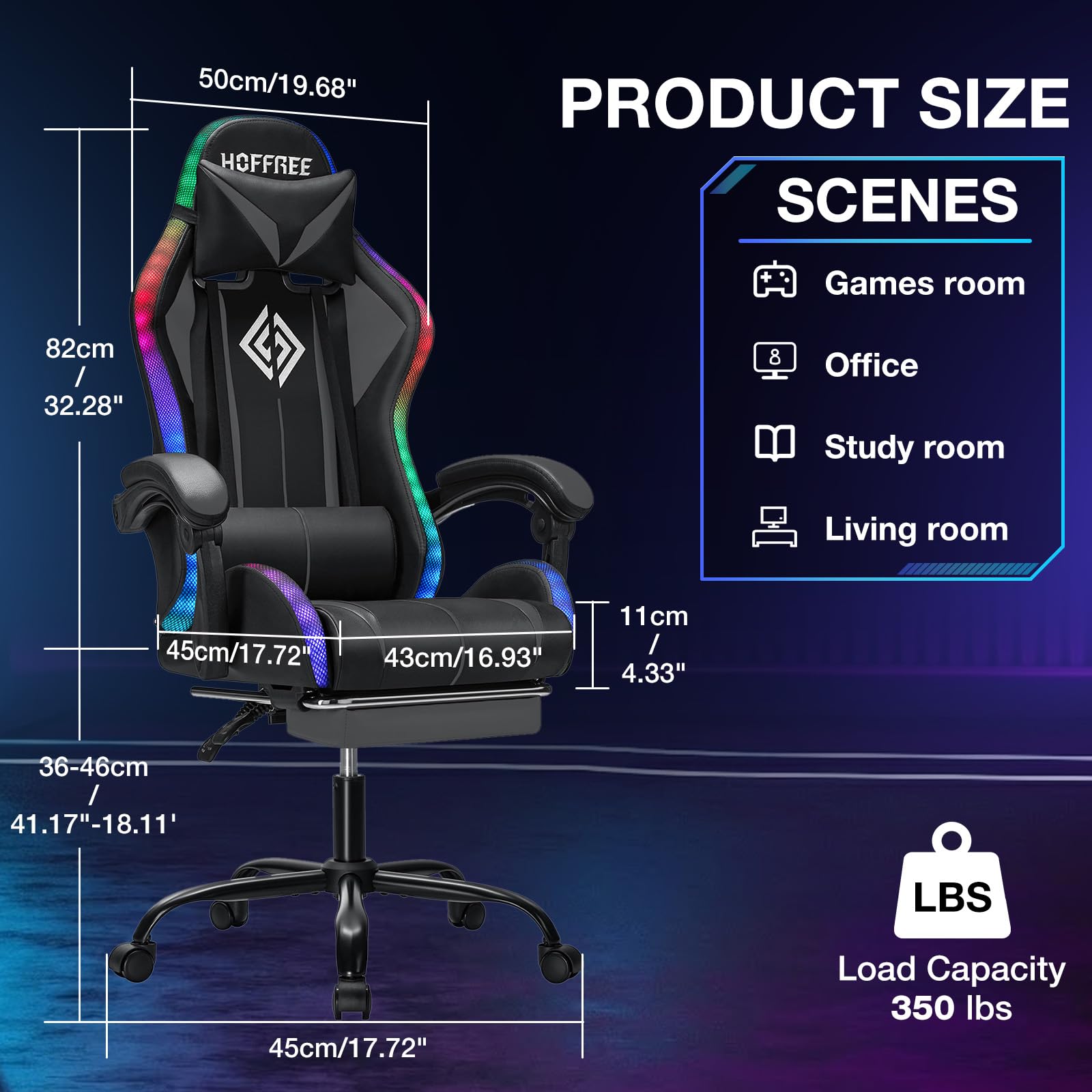 RGB Gaming Chair Massage with LED Lights and Footrest Ergonomic Computer Gaming Chair with High Back Video Game Chair with Adjustable Lumbar Support Red and Black