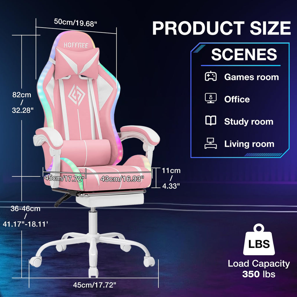 RGB Gaming Chair Massage with LED Lights and Footrest Ergonomic Computer Gaming Chair with High Back Video Game Chair with Adjustable Lumbar Support Red and Black