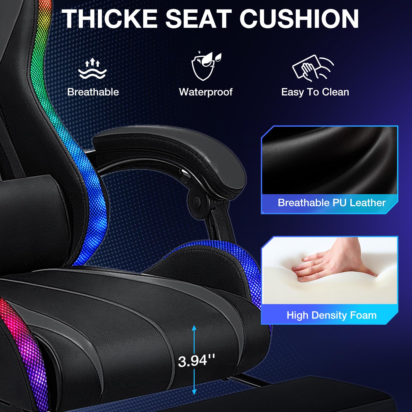 RGB Gaming Chair Massage with LED Lights and Footrest Ergonomic Computer Gaming Chair with High Back Video Game Chair with Adjustable Lumbar Support Red and Black
