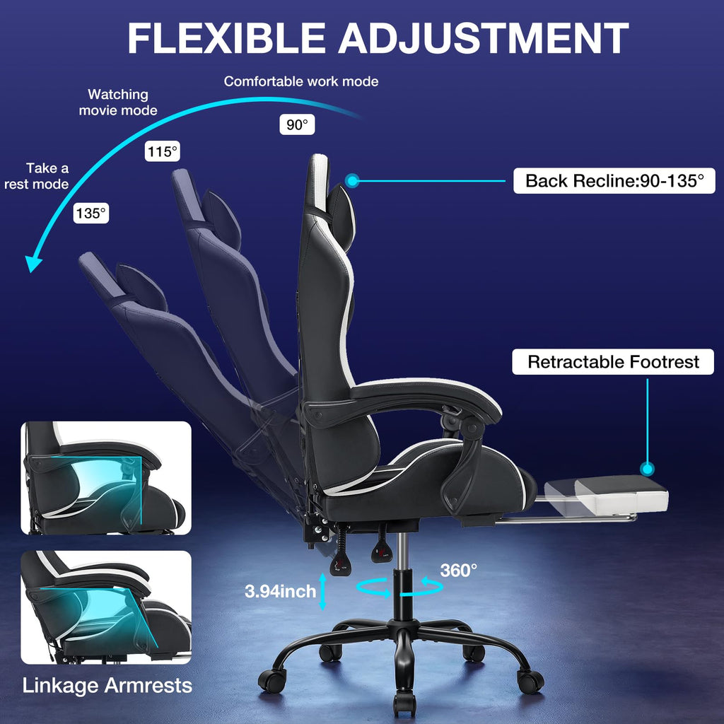 RGB Gaming Chair Massage with LED Lights and Footrest Ergonomic Computer Gaming Chair with High Back Video Game Chair with Adjustable Lumbar Support Red and Black