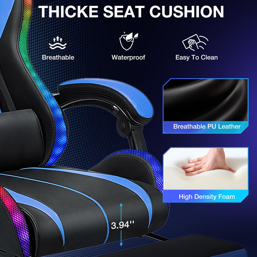 RGB Gaming Chair Massage with LED Lights and Footrest Ergonomic Computer Gaming Chair with High Back Video Game Chair with Adjustable Lumbar Support Red and Black