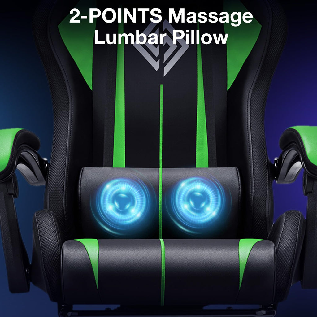 RGB Gaming Chair Massage with LED Lights and Footrest Ergonomic Computer Gaming Chair with High Back Video Game Chair with Adjustable Lumbar Support Red and Black