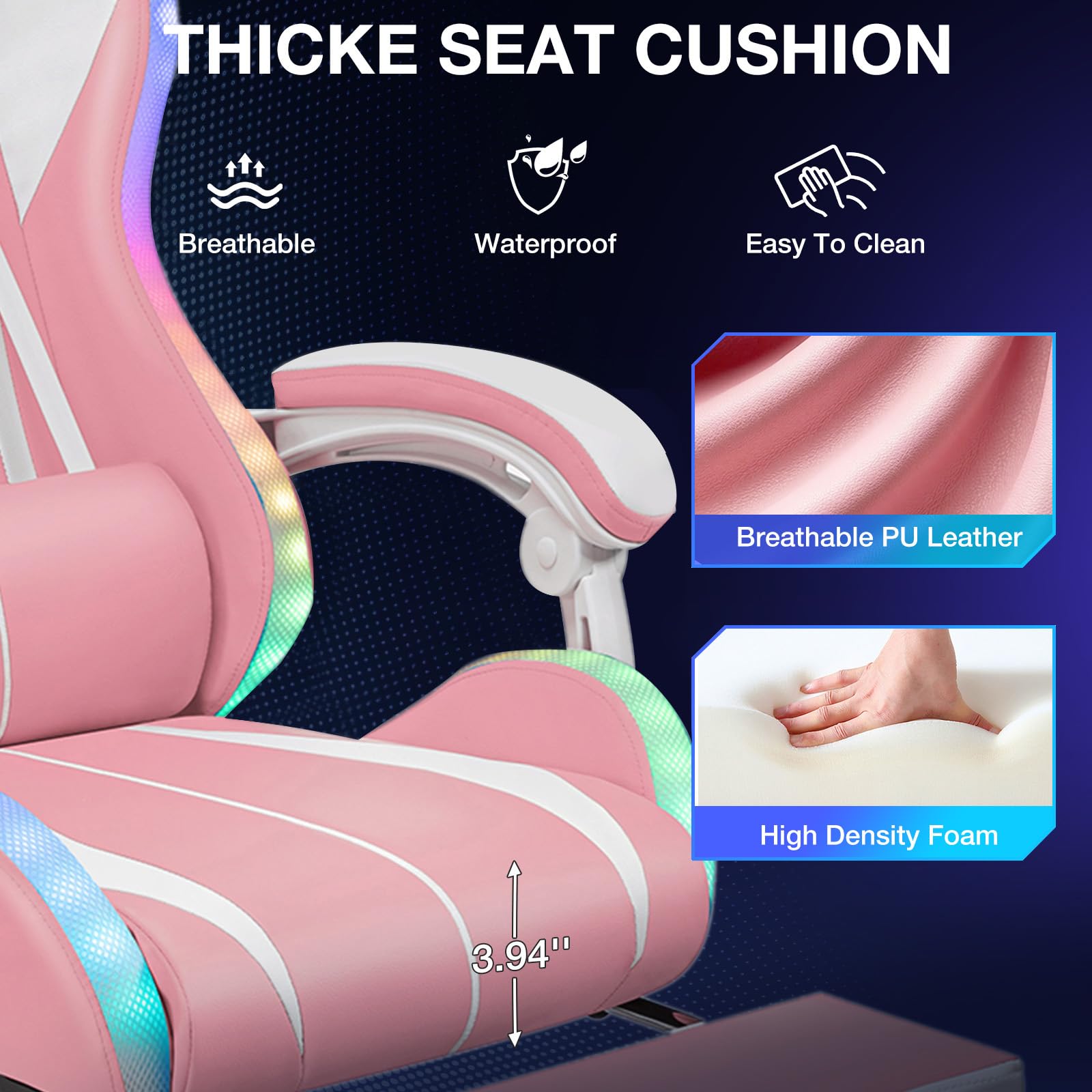 RGB Gaming Chair Massage with LED Lights and Footrest Ergonomic Computer Gaming Chair with High Back Video Game Chair with Adjustable Lumbar Support Red and Black