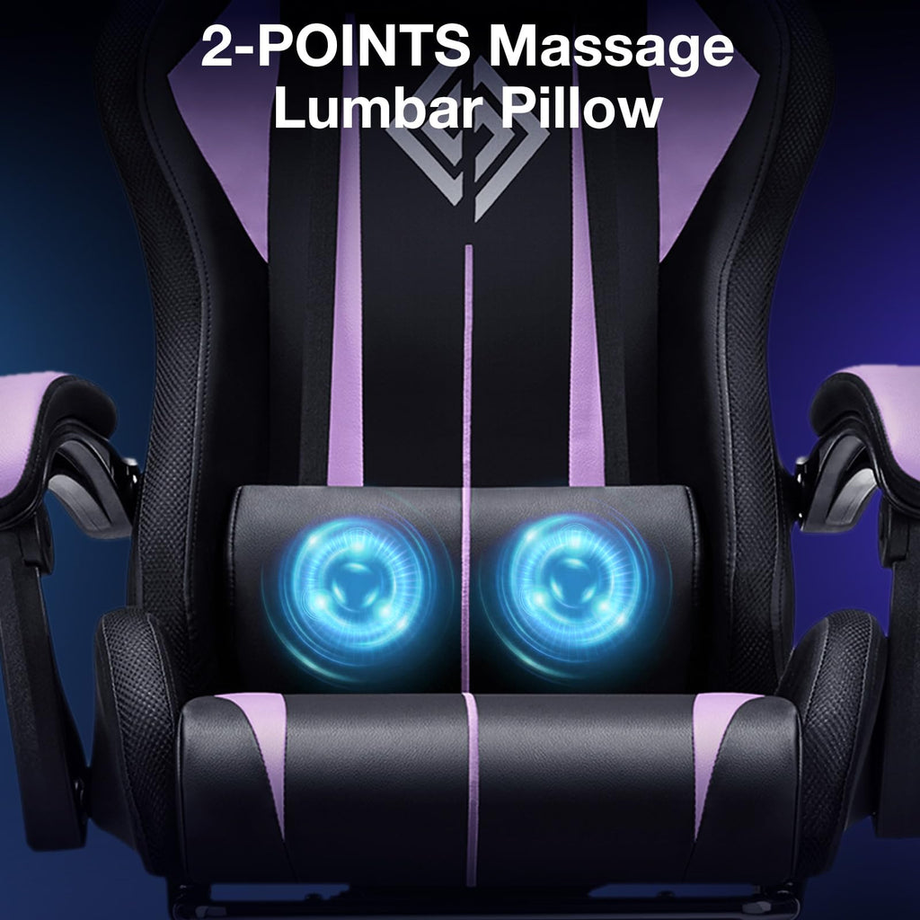 RGB Gaming Chair Massage with LED Lights and Footrest Ergonomic Computer Gaming Chair with High Back Video Game Chair with Adjustable Lumbar Support Red and Black