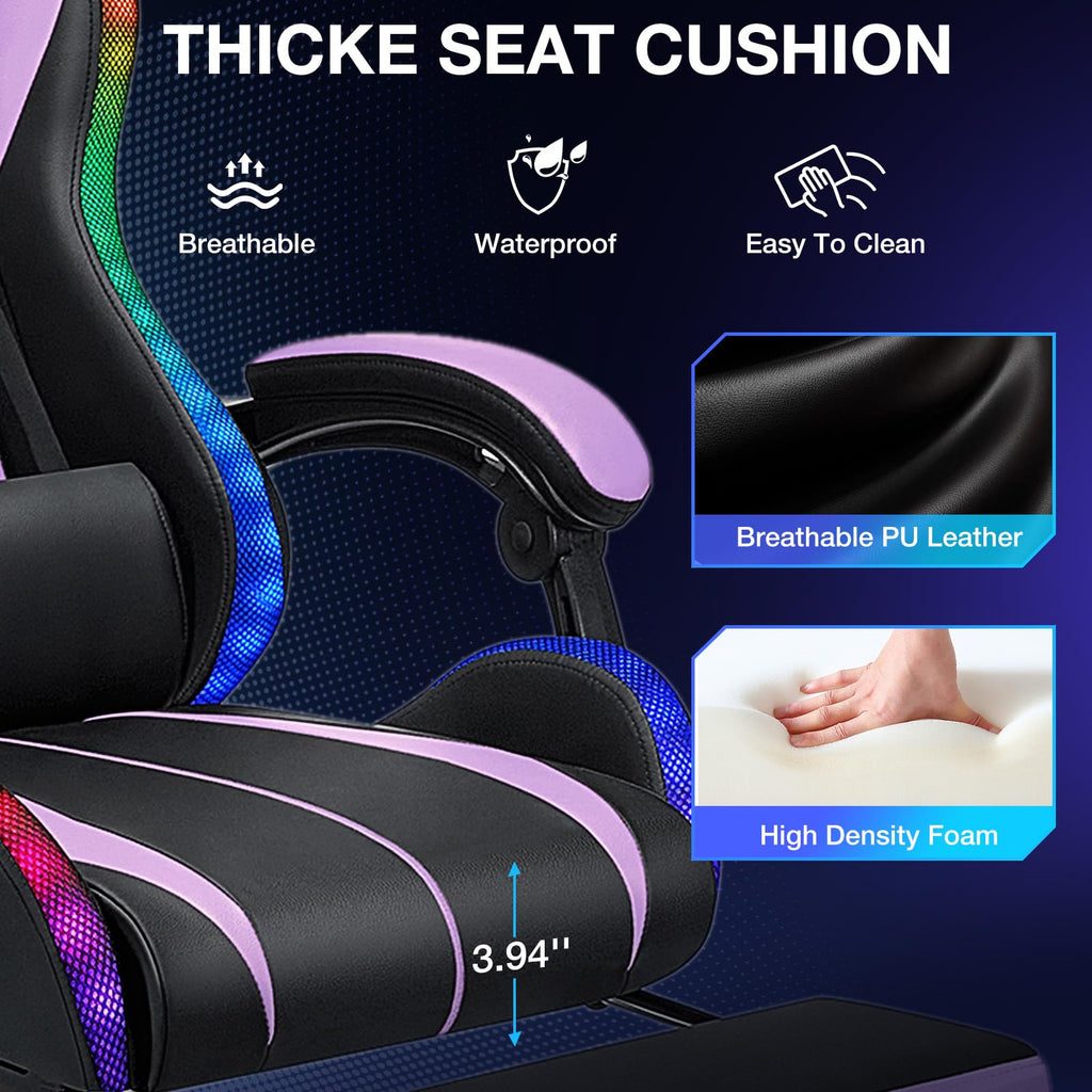 RGB Gaming Chair Massage with LED Lights and Footrest Ergonomic Computer Gaming Chair with High Back Video Game Chair with Adjustable Lumbar Support Red and Black