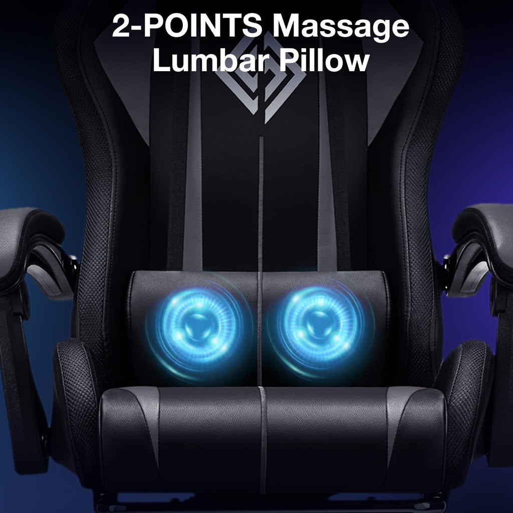 RGB Gaming Chair Massage with LED Lights and Footrest Ergonomic Computer Gaming Chair with High Back Video Game Chair with Adjustable Lumbar Support Red and Black