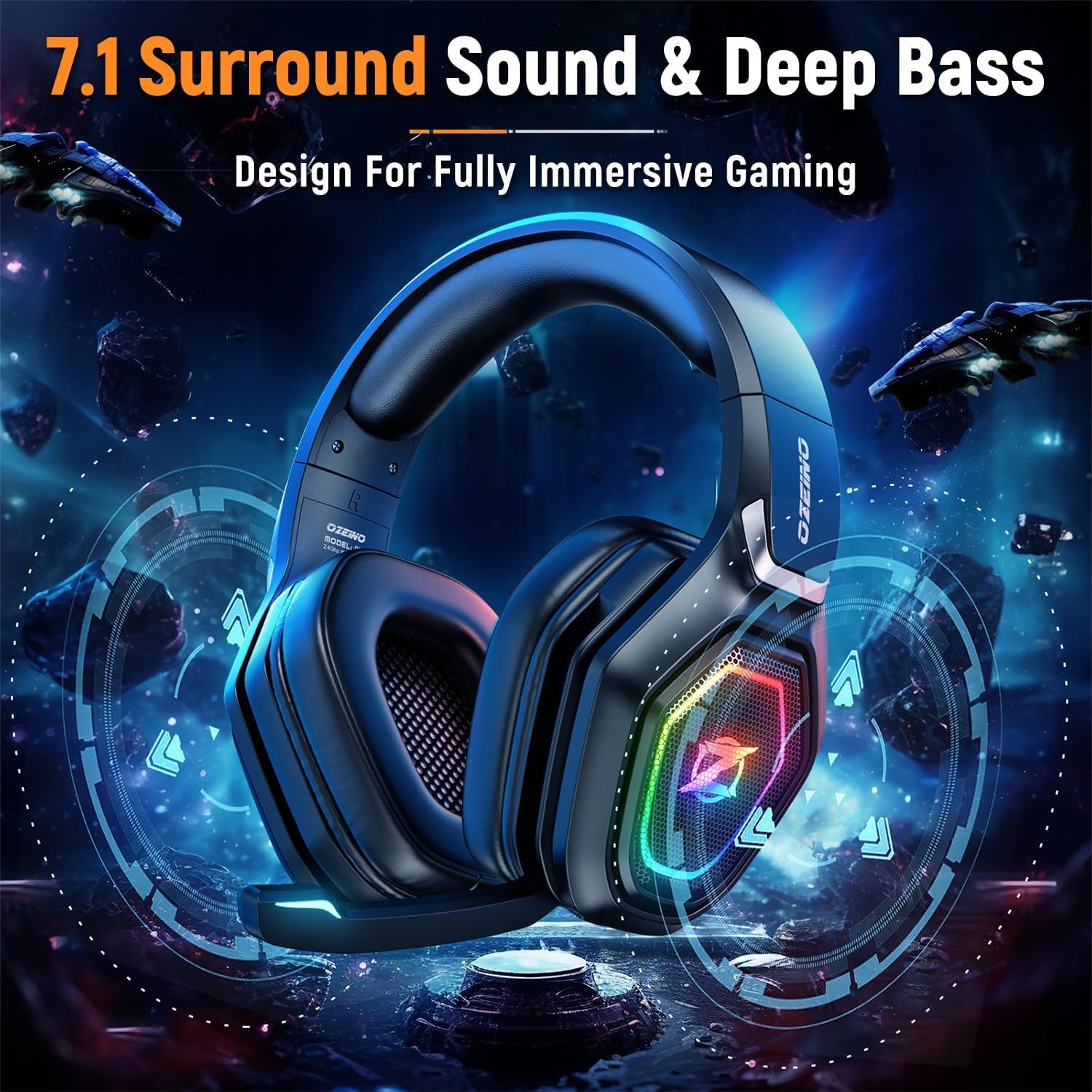 Ozeino 2.4GHz Wireless Gaming Headset for PC, Ps5, Ps4 - Lossless Audio USB & Type-C Ultra Stable Gaming Headphones with Flip Microphone, 40-Hr Battery Gamer Headset for Switch, Laptop, Mobile, Mac