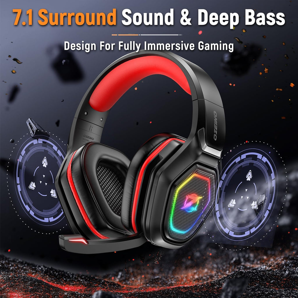 Ozeino 2.4GHz Wireless Gaming Headset for PC, Ps5, Ps4 - Lossless Audio USB & Type-C Ultra Stable Gaming Headphones with Flip Microphone, 40-Hr Battery Gamer Headset for Switch, Laptop, Mobile, Mac
