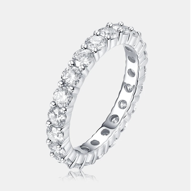 Women Fine Jewelry 925 Silver Moissanite Full Circle Eternity Design with Brilliant Round Cut  Stones for Elegant Wedding Ring