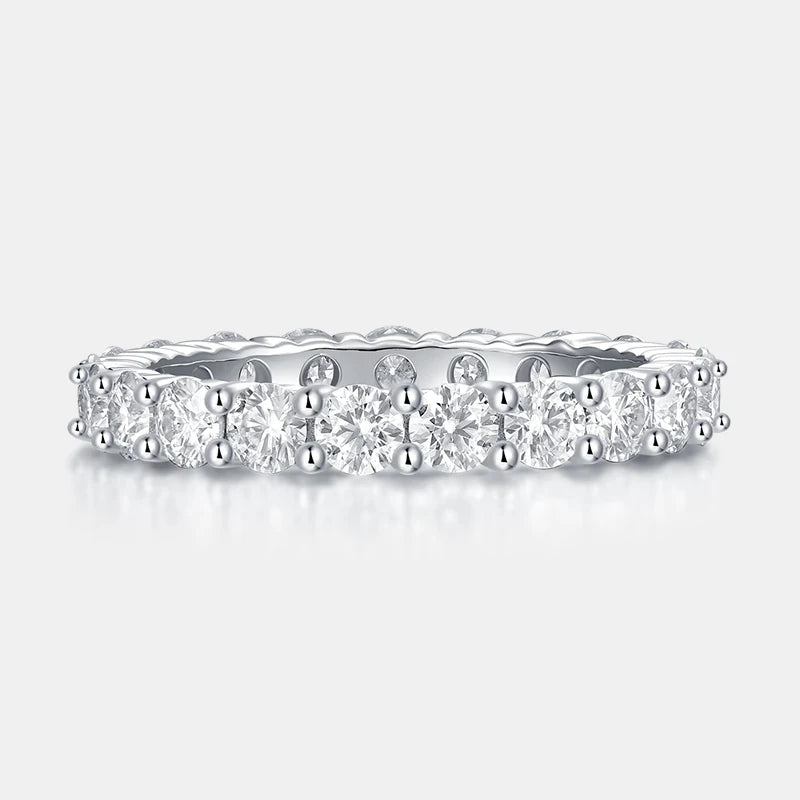 Women Fine Jewelry 925 Silver Moissanite Full Circle Eternity Design with Brilliant Round Cut  Stones for Elegant Wedding Ring