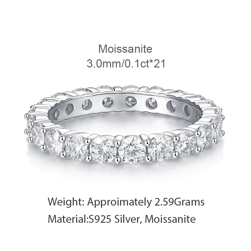 Women Fine Jewelry 925 Silver Moissanite Full Circle Eternity Design with Brilliant Round Cut  Stones for Elegant Wedding Ring