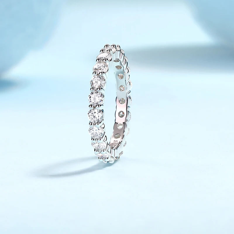 Women Fine Jewelry 925 Silver Moissanite Full Circle Eternity Design with Brilliant Round Cut  Stones for Elegant Wedding Ring