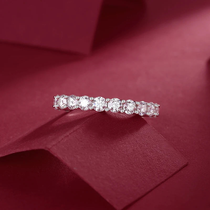 Women Fine Jewelry 925 Silver Moissanite Full Circle Eternity Design with Brilliant Round Cut  Stones for Elegant Wedding Ring