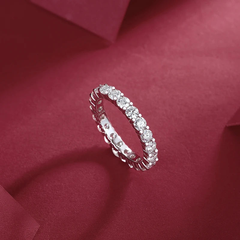 Women Fine Jewelry 925 Silver Moissanite Full Circle Eternity Design with Brilliant Round Cut  Stones for Elegant Wedding Ring