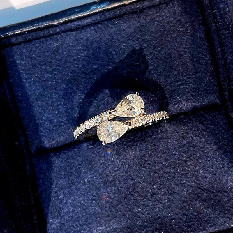 Q408 White Gold Diamond Ring Pear Cut Natural Diamond Engagement Ring For Women D Color Side Stones