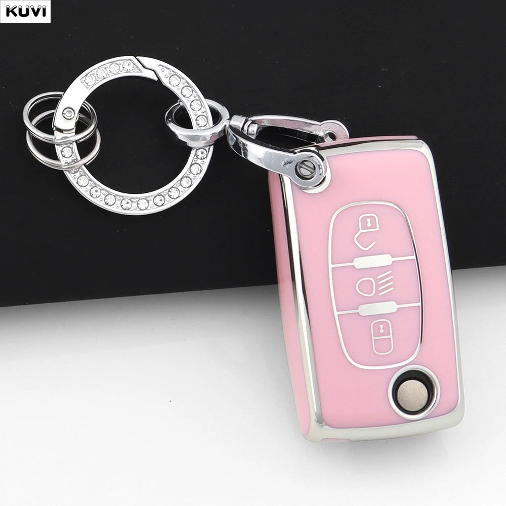3 Buttons TPU Car Folding Key Fob Case Cover Holder Keychain For Citroen DC2 C3 C4 C5 C6 SG C8 Xsara Picasso CE0523 2008-2018