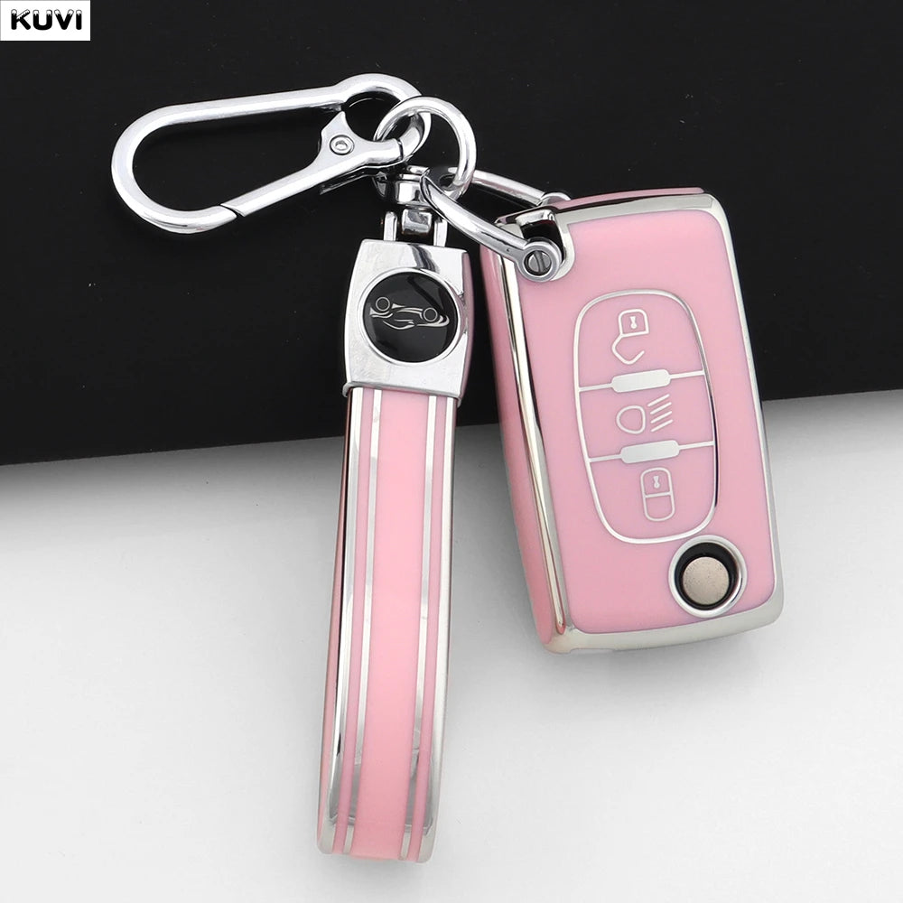 3 Buttons TPU Car Folding Key Fob Case Cover Holder Keychain For Citroen DC2 C3 C4 C5 C6 SG C8 Xsara Picasso CE0523 2008-2018